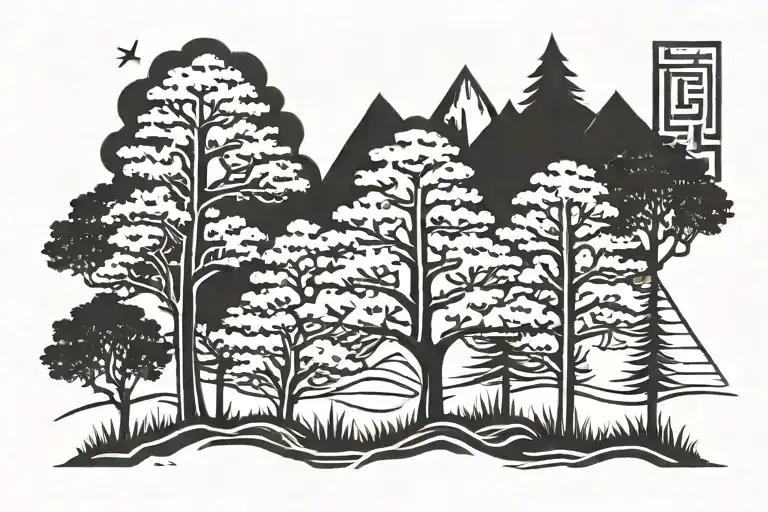 Lebanese Tribal Lines Detailled Cedar Tree