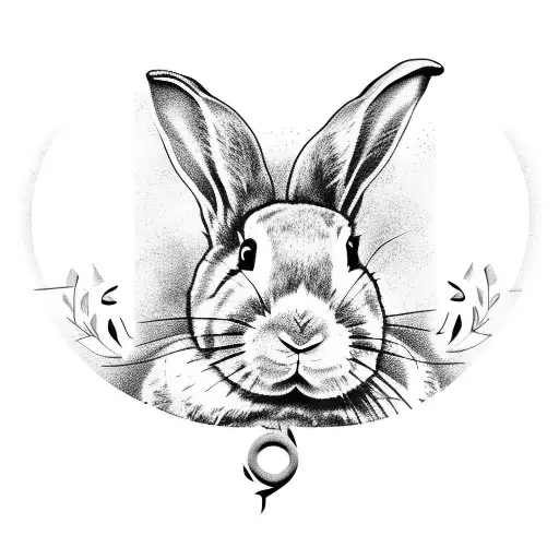 A Black And Grey Sketch Of A Bunny Playing A Guitar In A Garden