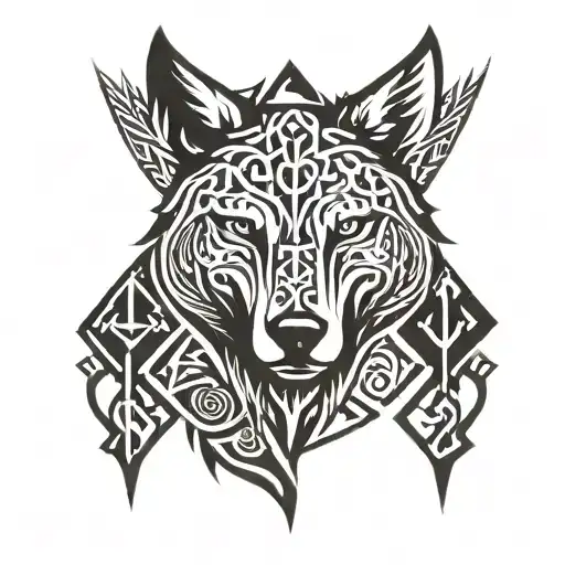 Nordic Runes With Wolf Head
