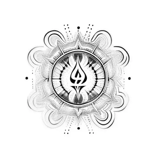 Tribal Tatoo On Calf With Sun And Wave