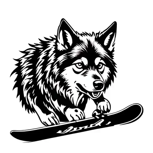 Wolf Snowboarding Dog Carving