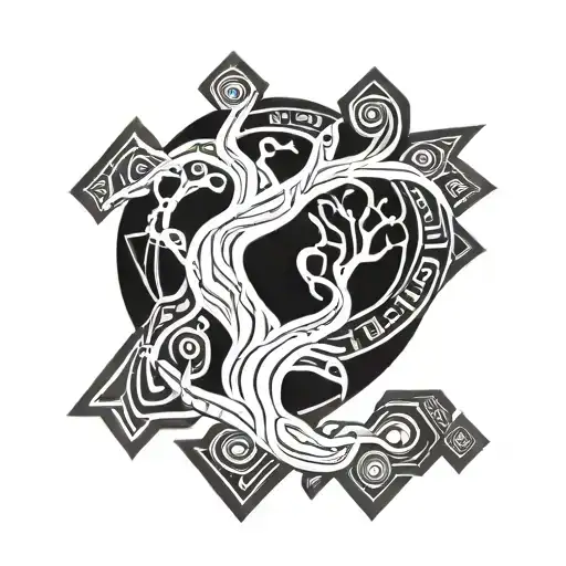 Cherokee Tribal Patterns Intertwined Phoniex Rising Into The Tree