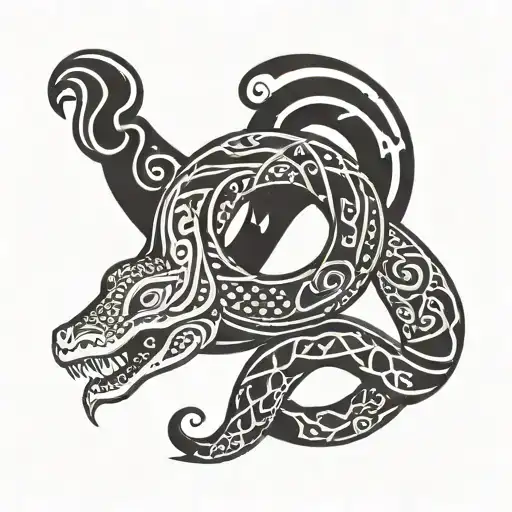 Circular Polynesian Ouroboros Snake Eating Its Own Tail Tattoo With Hollow Middle