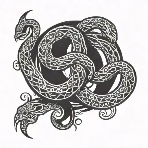 Tribal Circle Ouroboros Snake Eating Its Own Tail Elbow Tattoo With Hollow Middle