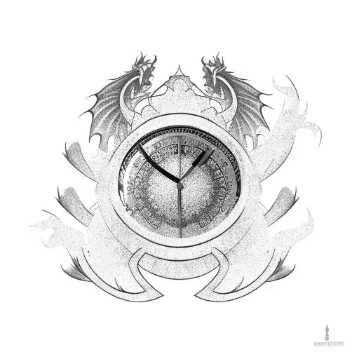 Two Strip Tatto With Stopwatch And Some Abstract Flower And Dragon