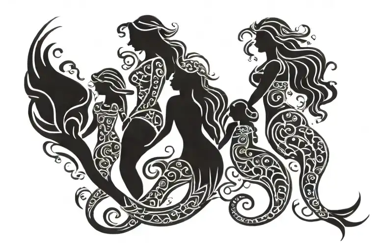 Mom Dad Sister Mermaids Holding Hands
