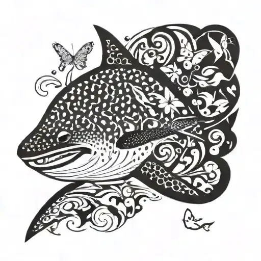 Whale Shark With Butterflies Flying Around It