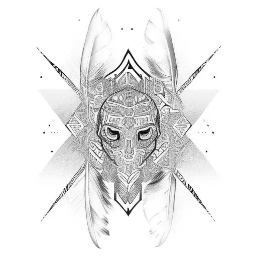 Lines With Gaps Then Henna Pattern And Feather Underneath