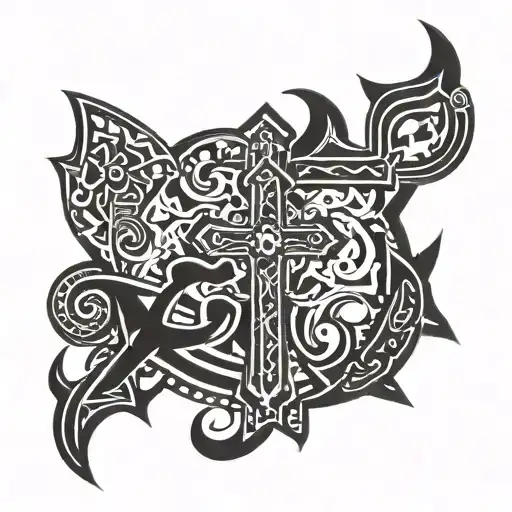 Polynesian With Anchor And Cross