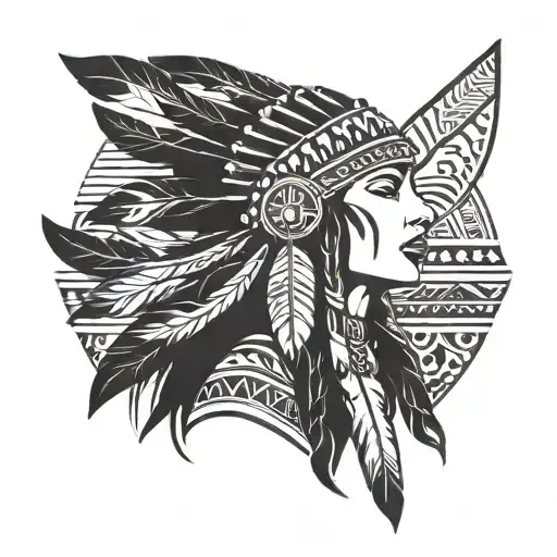 American Indian Woman Headdress Being Worn