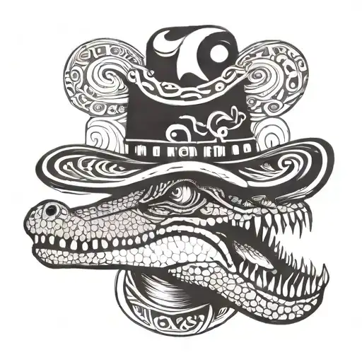 Crocodile With A Bone In Its Mouth And Wearing A Cowboy Hat