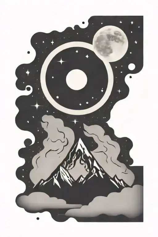 Moon And A Single Mountain With Gemini Constellation