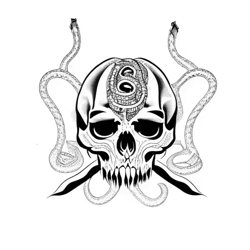 Broken Skull With Snakes