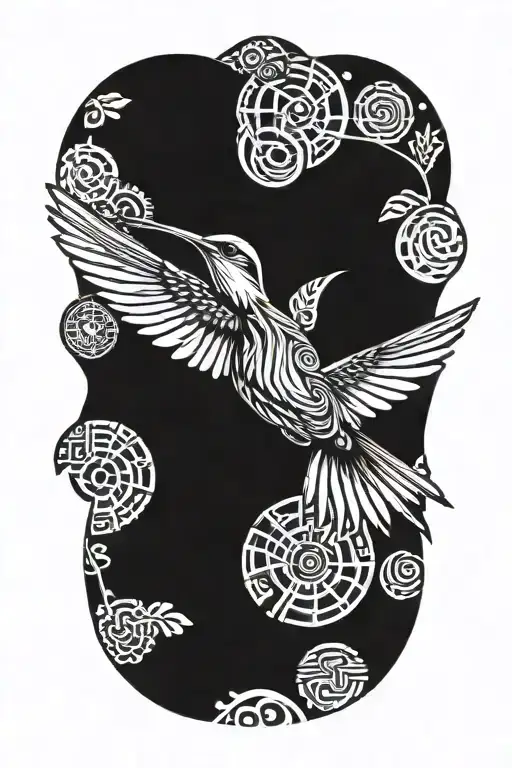 Indigenous Humming Bird Rising Surrounded By Circled By Leters P U R E P E C H A