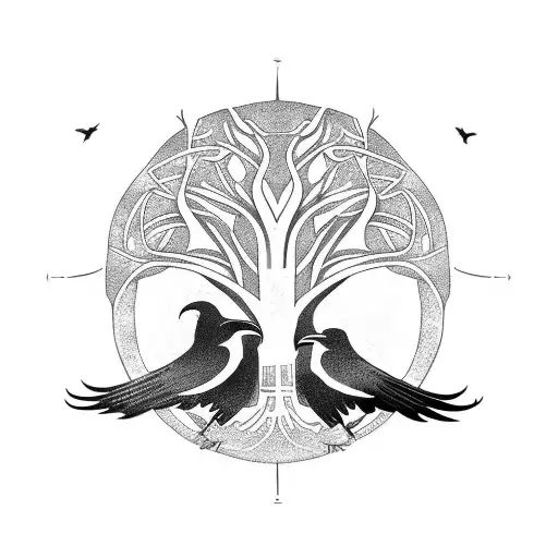 Norse Tree Of Life With Two Ravens