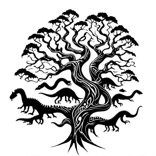 Yggdrasil Tree With Dinosaures