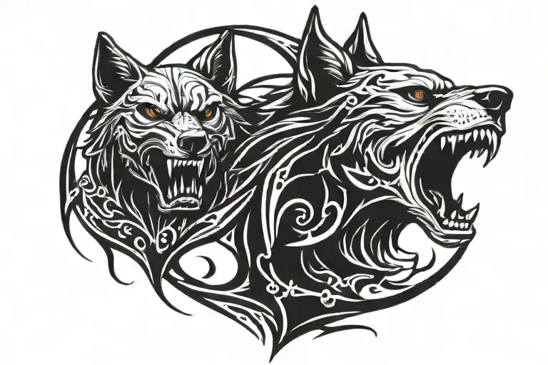 Skull And Wolf Howling At The Moon
