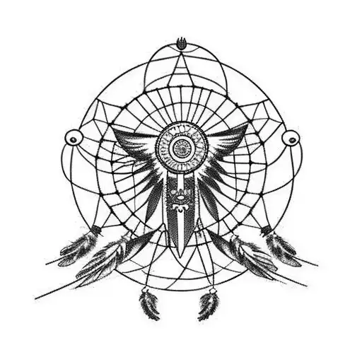 Dream Catcher With Thunderbird In The Middle And Hanging From An Arrow