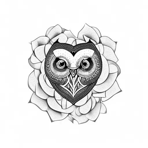 Anatomical Heart Made Of Roses And Owl