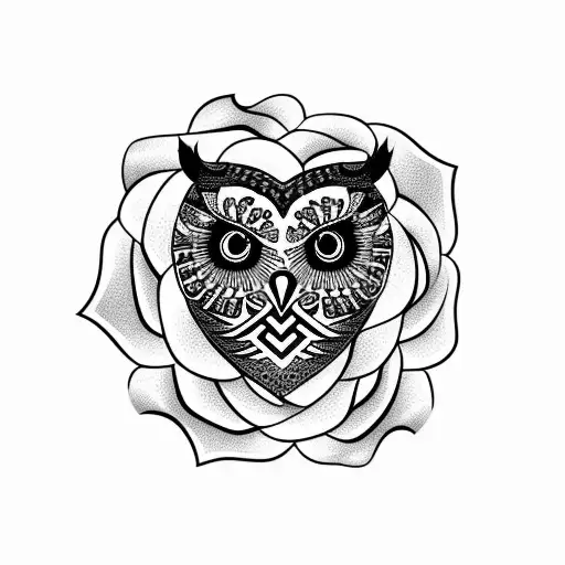 Anatomical Heart Made Of Roses And Owl