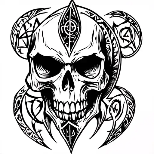 Skull And Symbol Pagan Runes Sleave Viking
