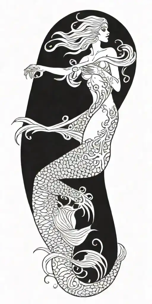 Nude Mermaid Swimming In Smoky Water Vapors