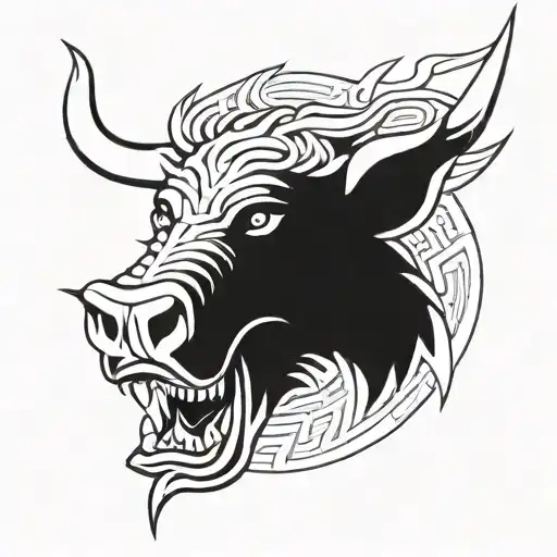 Angry Celtic Boar Head Tongue