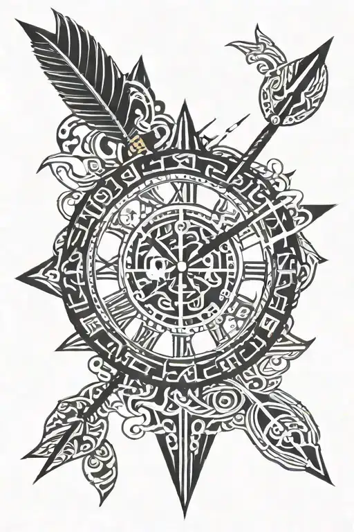 Clock With An Arrow As A Clock Hand With Multiple Paths That Look Like A Road On The Background