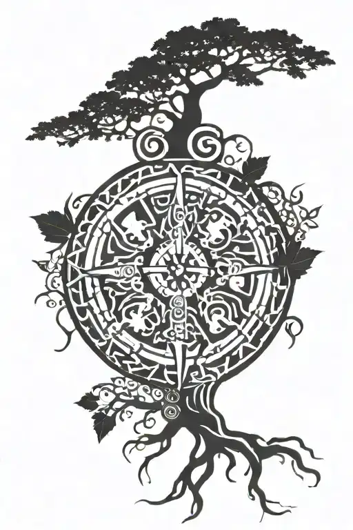 Vegvisir With Vines And Tree Roots