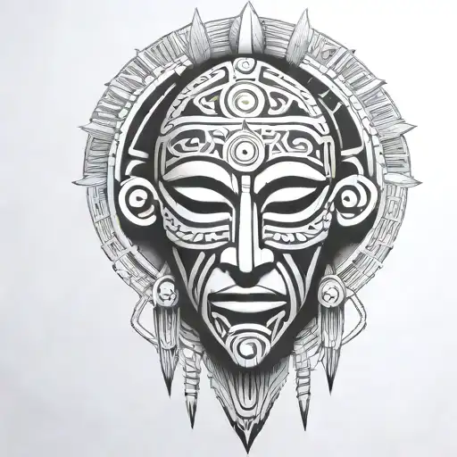 African Mask Ceremonial Mayan Weapon
