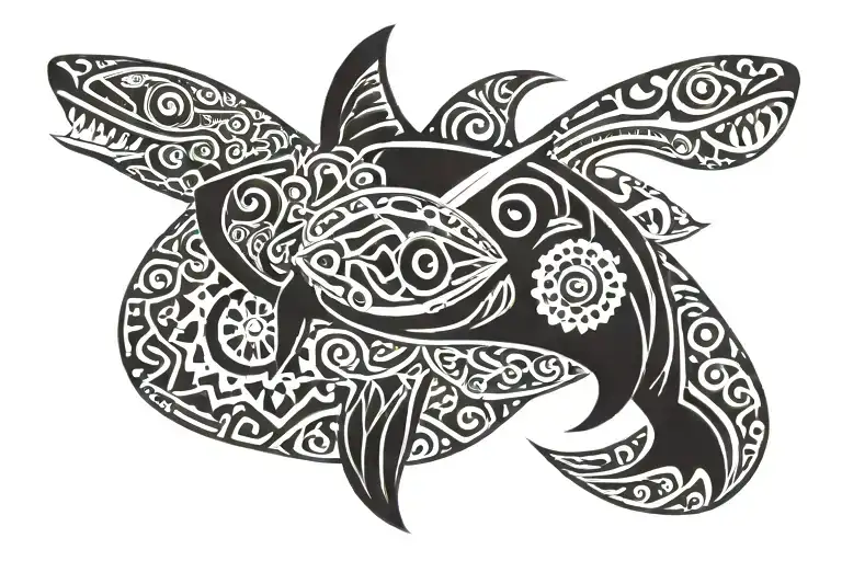 Maori Shark With Turtle Inside Surrounded