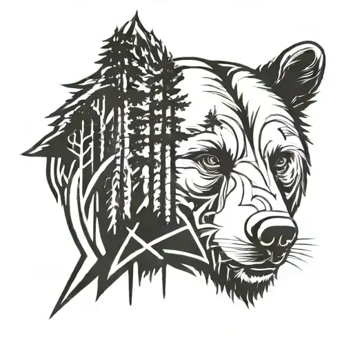 Pine Forest Under Bear Face Profil