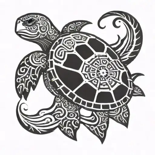Turtle In Waves With