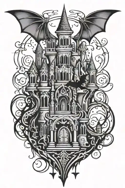 Vamp Castle And Bat In Style Dark Fantasy