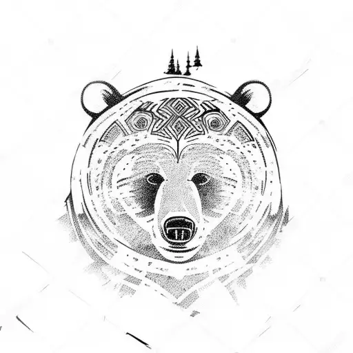 Bear Face With Trees In Background