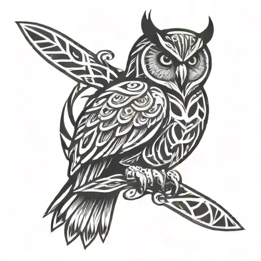 An Owl Holding Two Chef Knives