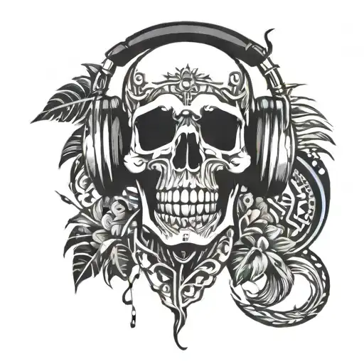Polynesian Skull Wearing Headphones