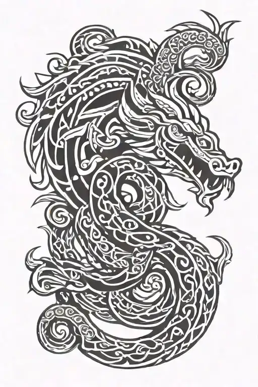 Ta Moko Tattoo With Quetzalcoatl Shape Dragon Emerging