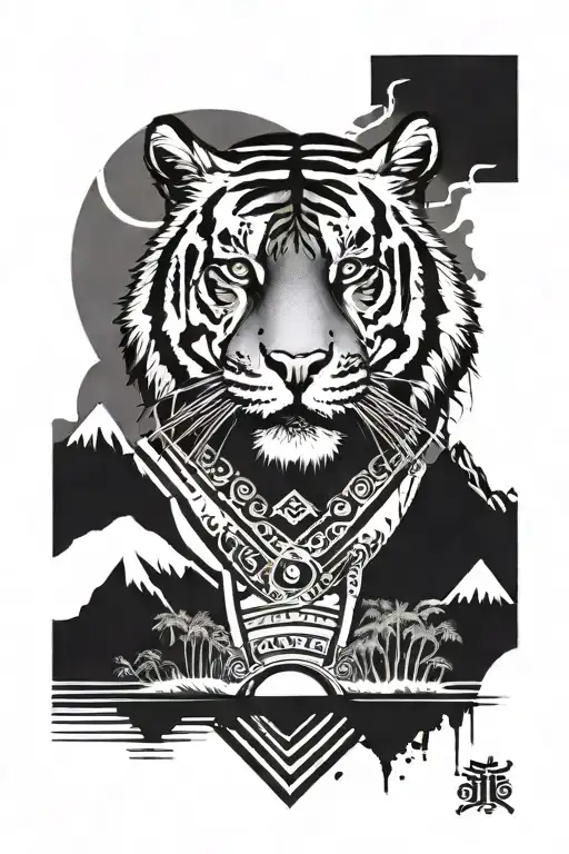 Tiger With Table Mountain Scene