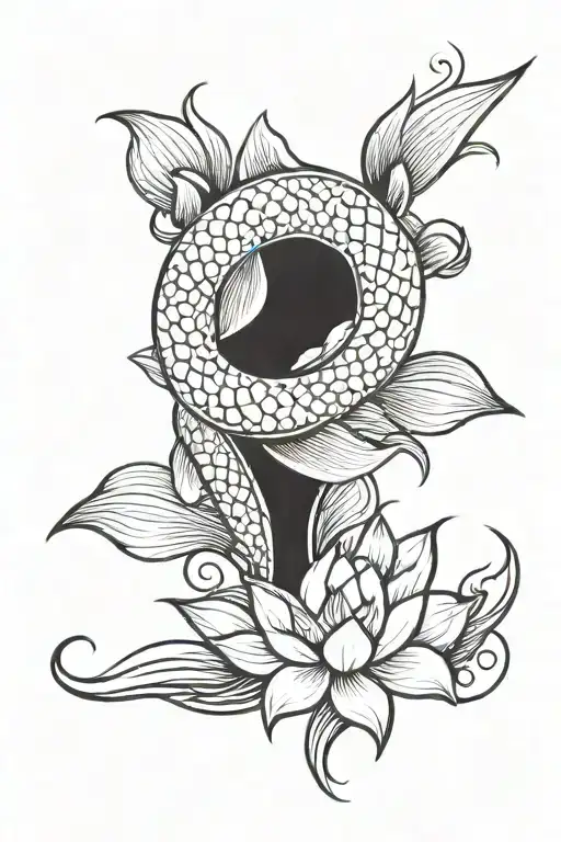 Koi Fish And Lotus Flower Blooming