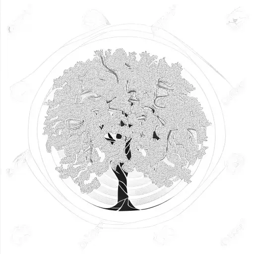 Oak Tree With Sunflowers