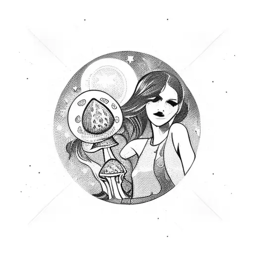 Girl Holding Magic Mushroom In Space