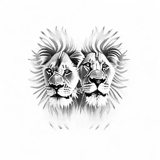 Lion Cubs Protected By Male Lion