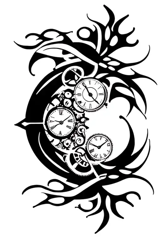 Moth Moon And Watch Mechanism Intertwined