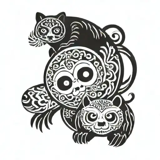 A Yin Yang Sign With A Panda In One Side And An Owl In The Other