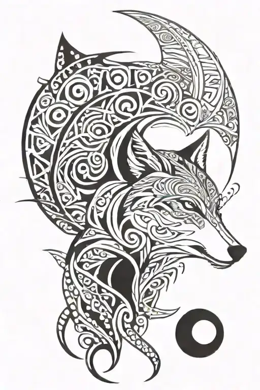 Wolf And Moon Merging Together