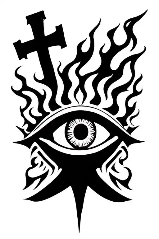 Eye Of Horace Burning And On Fire With A Cross Rising Above It