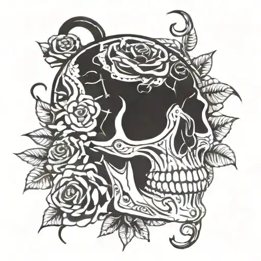 Pocket Watch Skull Rose Growing