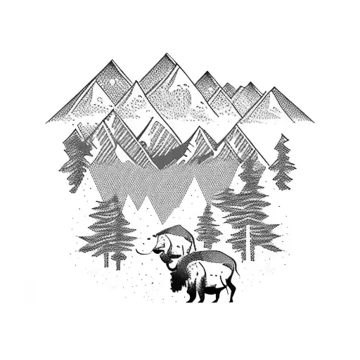 Nordic Tribal Sleeve With Mountains And A Bison For Wyoming