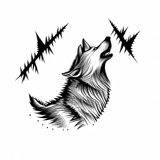 Tribal Wolf Howling Pine Trees